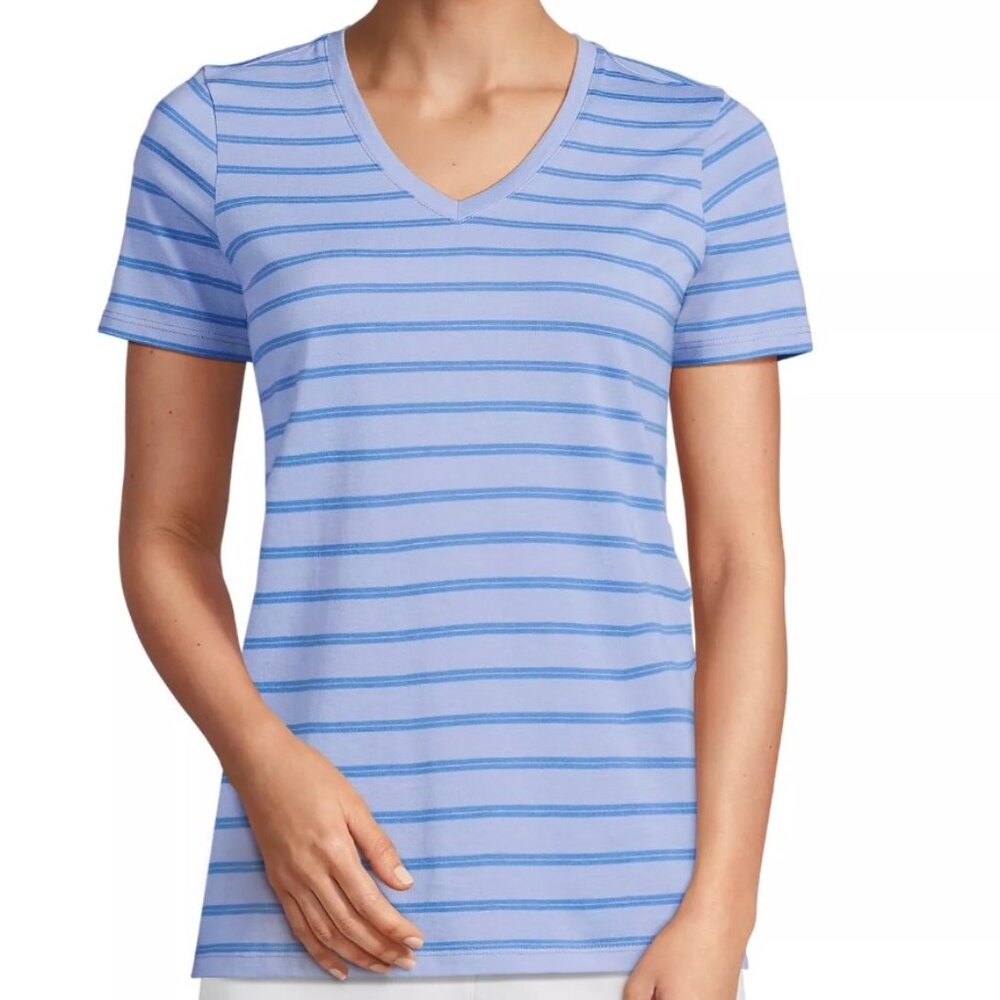 NWT Lands End Women's Large Supima Cotton T-shirt Cornflower Blue Stripe